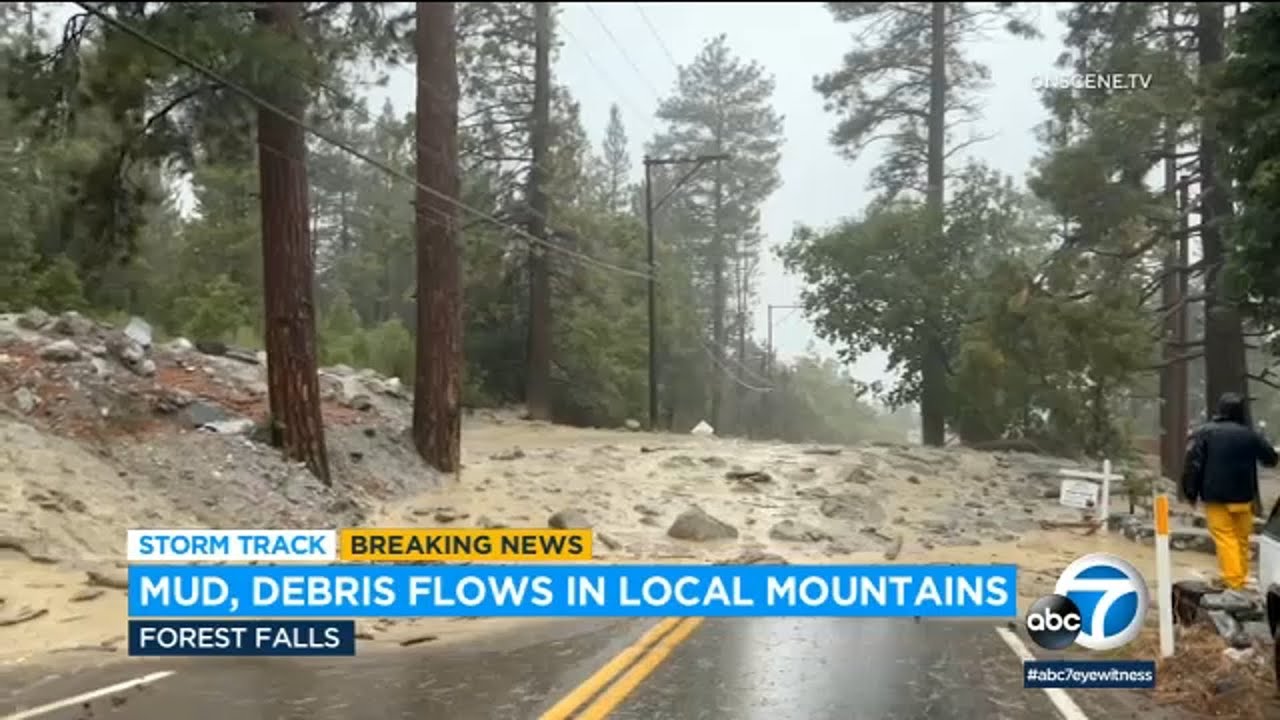 Rockslide roars down hillside in Forest Falls during Hilary rainfall