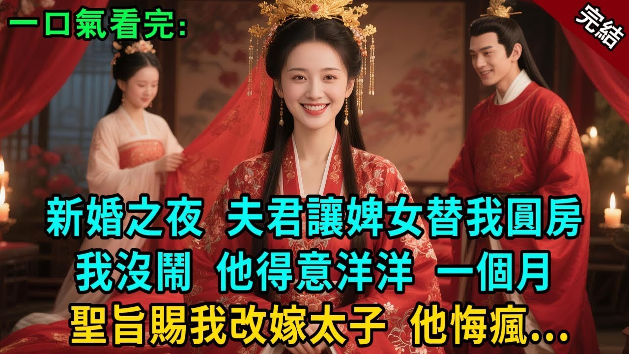 完結古言爽文：新婚之夜，夫君讓婢女替我圓房，我沒鬧，他得意洋洋，一個月後，聖旨賜我改嫁太子妃，他悔瘋    #小説 #原創 #有聲小說 #故事 #古風 #爽文 #大女主 #逆襲 #打臉 #追妻火