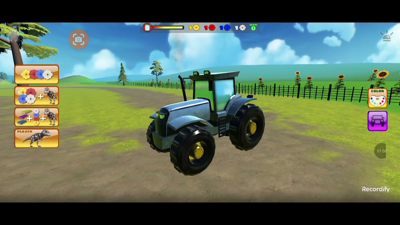 Jugando con el tractor de la granja