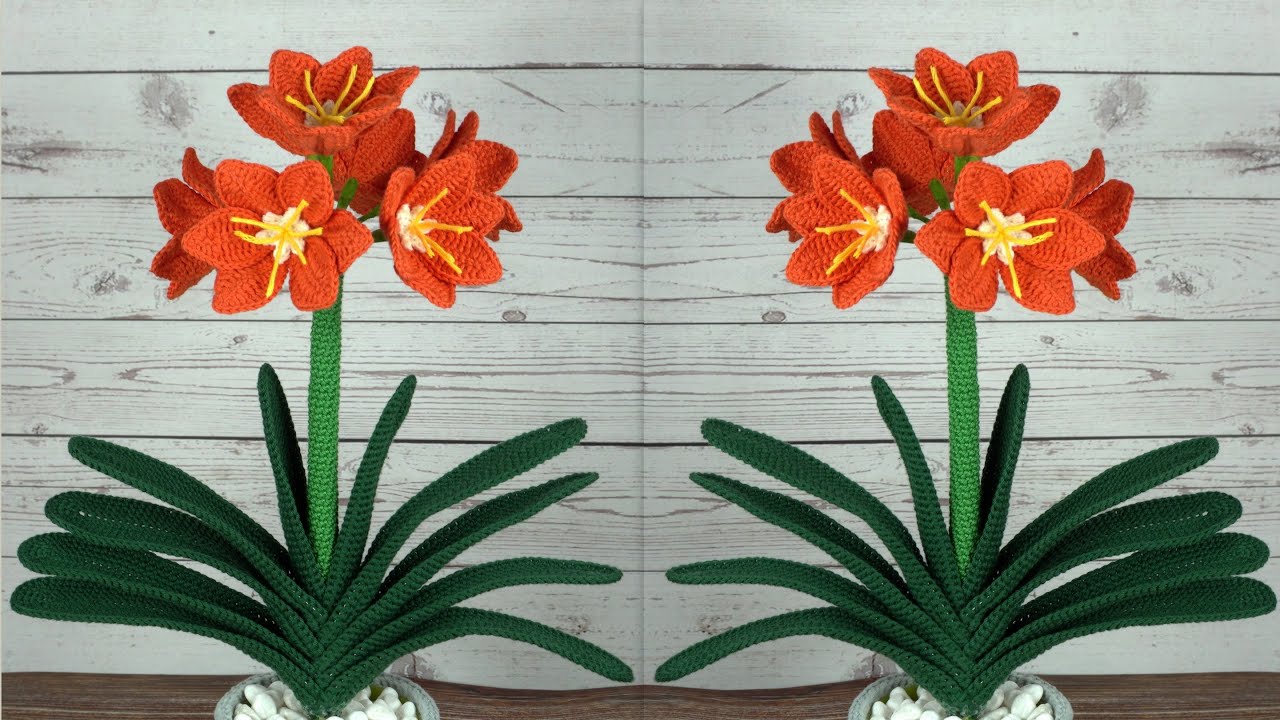 FLOR CLIVIA REALIZADA CON GANCHILLO