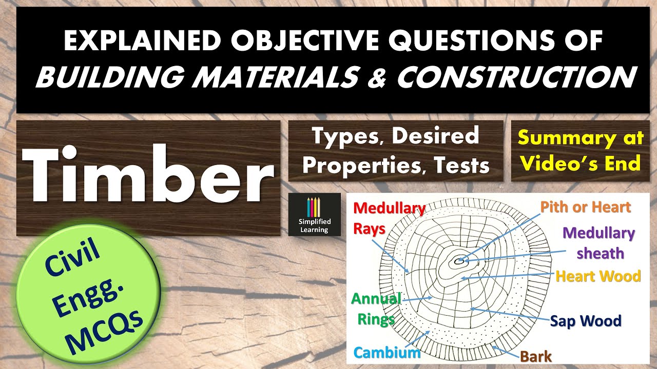 Timber - Types, Properties, Tests | Explained MCQs Questions of Building Materials & Construction