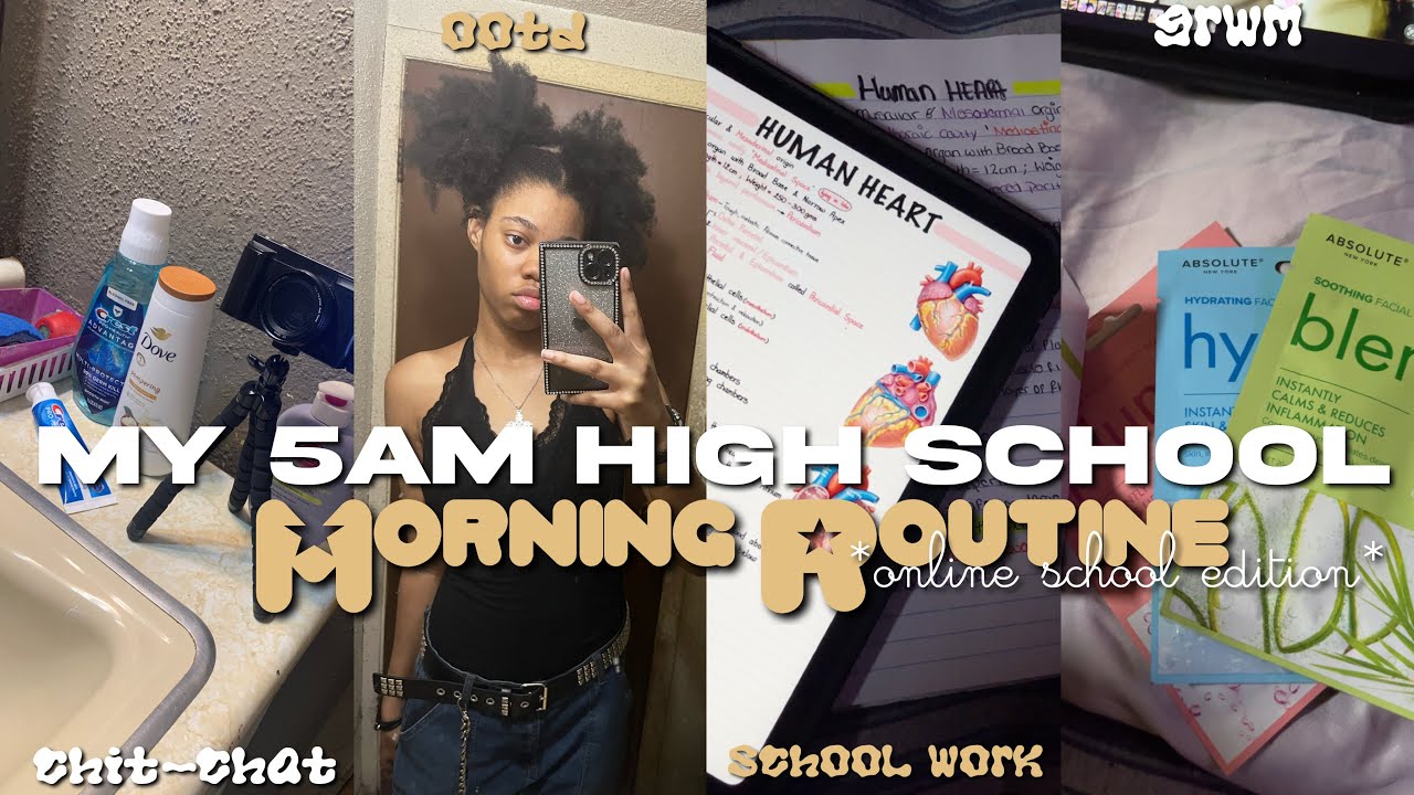 MY 5AM HIGH SCHOOL MORNING ROUTINE *online school edition* ☆| grwm , school work , ootd , chit-chats