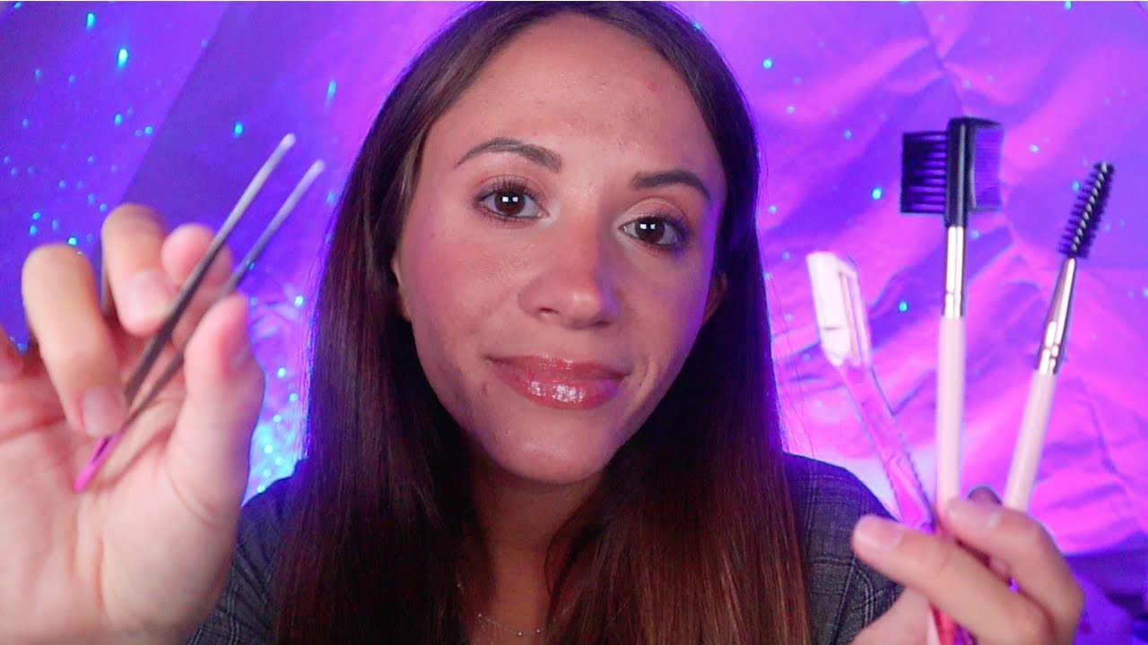 ASMR / Doing Your Eyebrows (skincare & plucking)