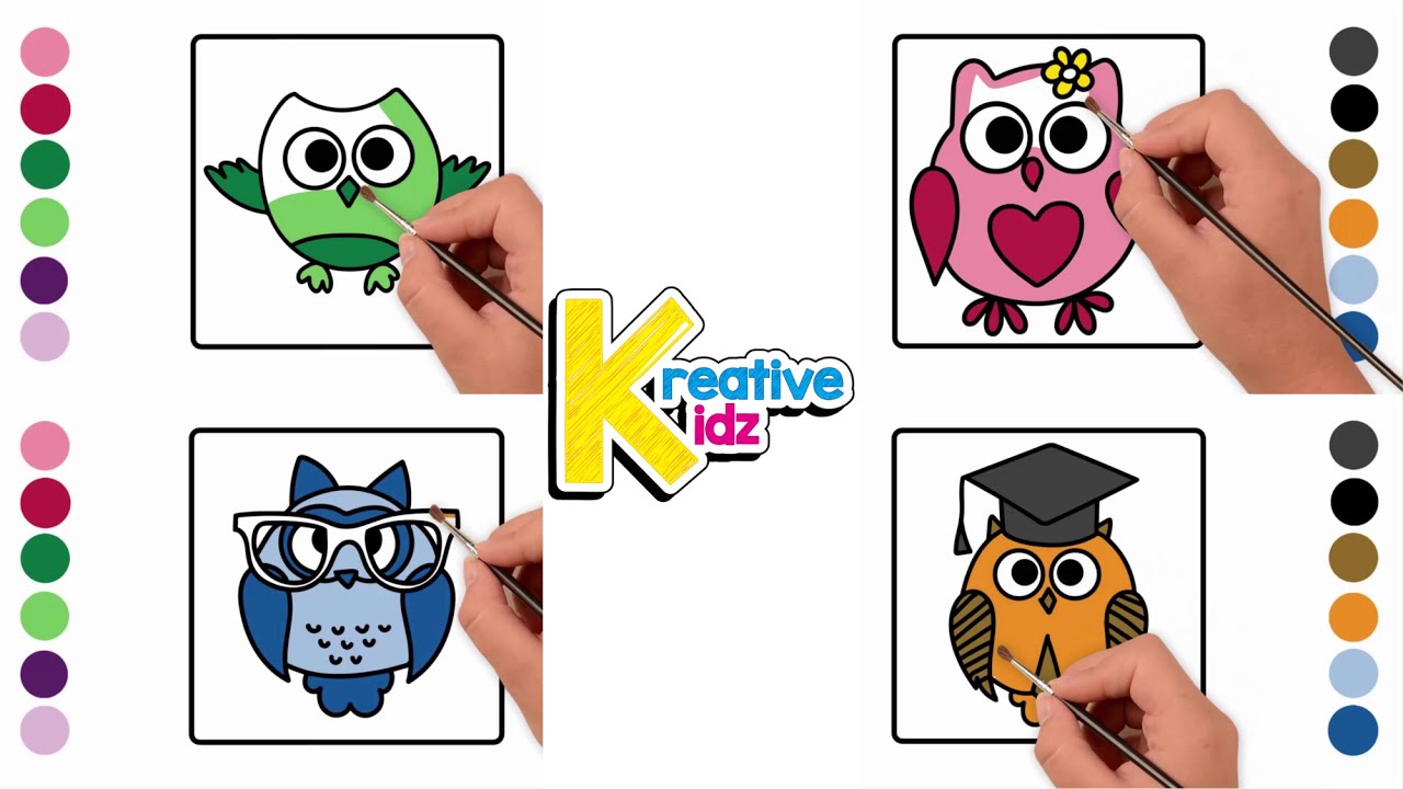 How to Draw and Color Owls for Kids | Owls Coloring Book and Page Art for Kids | 🦉🌸🎓👓💜