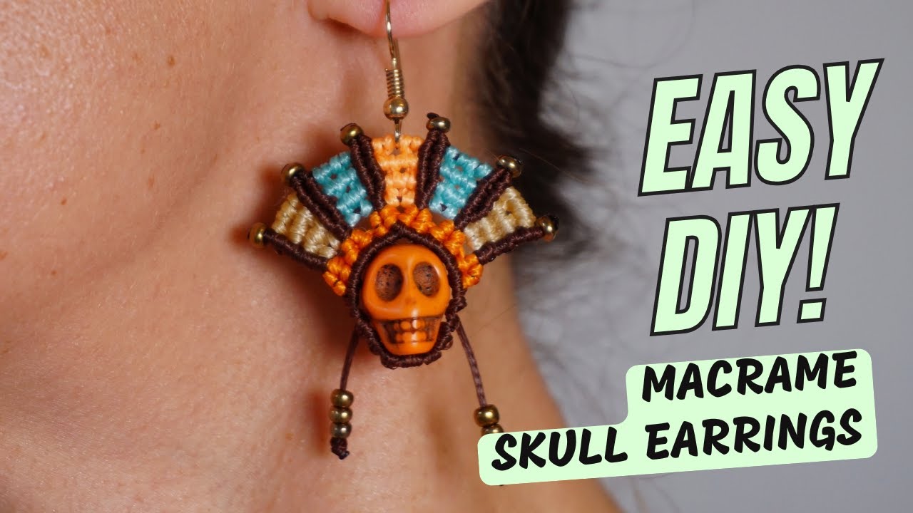 💀 DIY Macrame Skull Earrings – Spooky & Stylish Halloween Jewelry Tutorial! 🎃