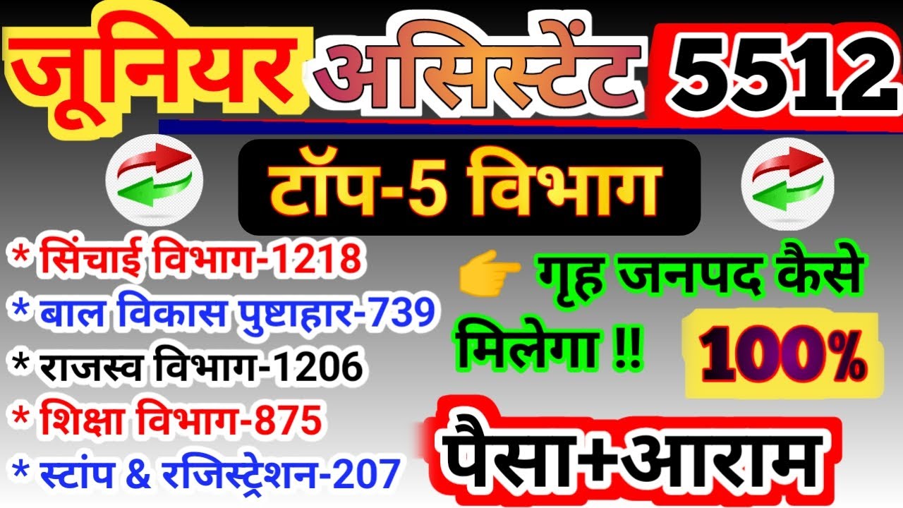 जूनियर असिस्टेंट TOP-5 विभाग,UPSSSC Junior Assistant Vacancy 2024,5512 Post, Cut off, Exam Date,