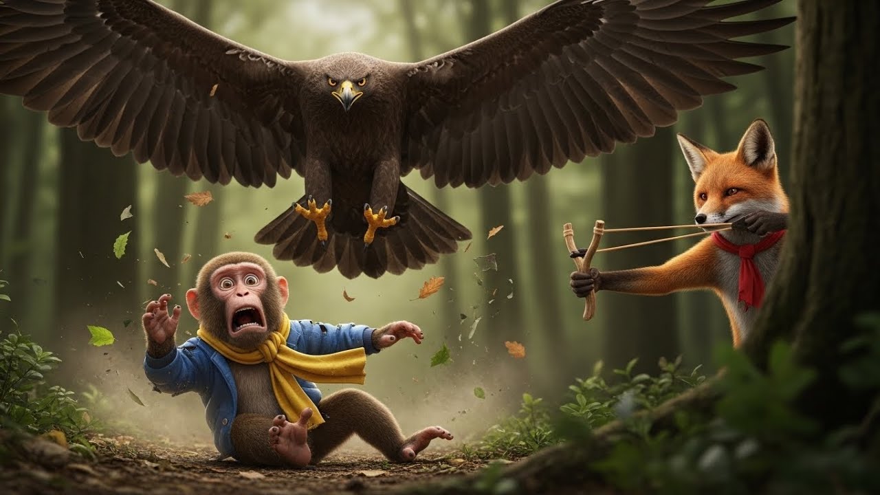 Monkey in Danger! Watch How This Fox Outsmarts a Giant Eagle 🦊🔥