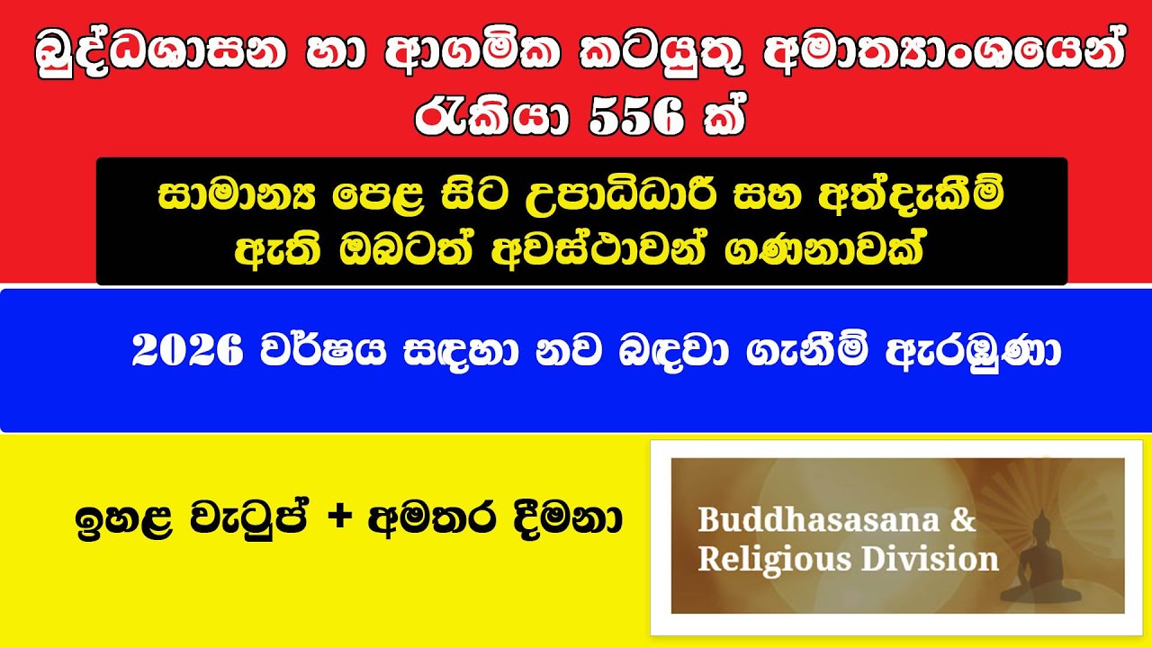 බුද්ධශාසන අමාත්‍යාංශයෙන් රැකියා 556 ක් | New Government Job vacancies in Sri Lank | Job Updates