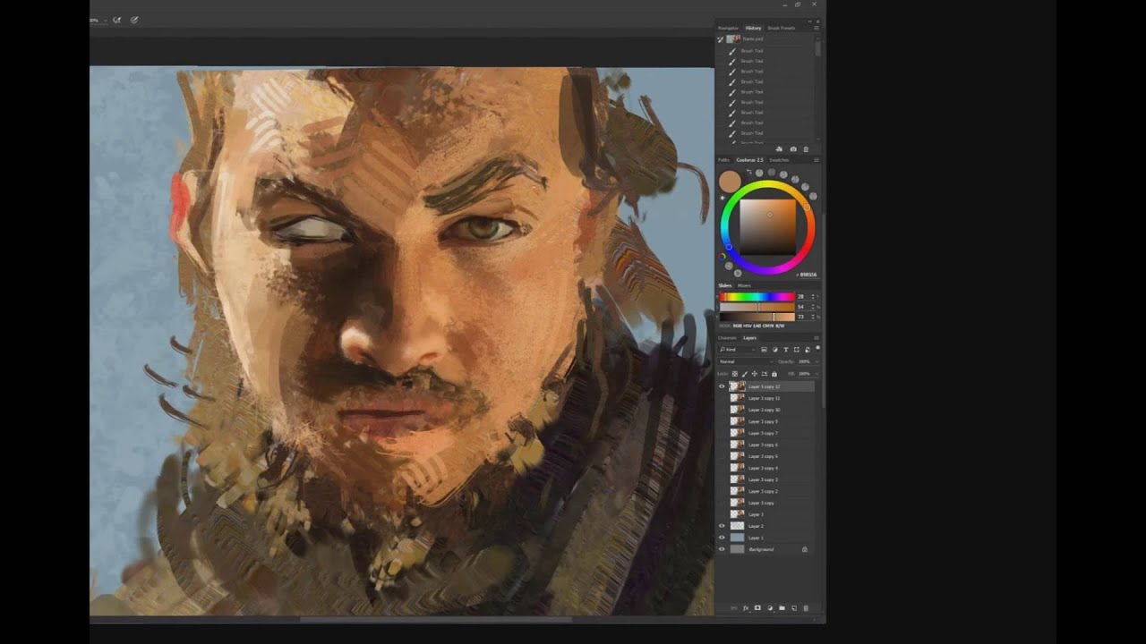First half of Jason Momoa portrait speedpaint