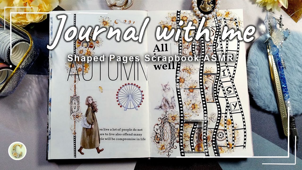 Satisfying ASMR Art Journaling: A Noir & Floral Tape Collage 🍁 #asmr  #scrapbooking #journal
