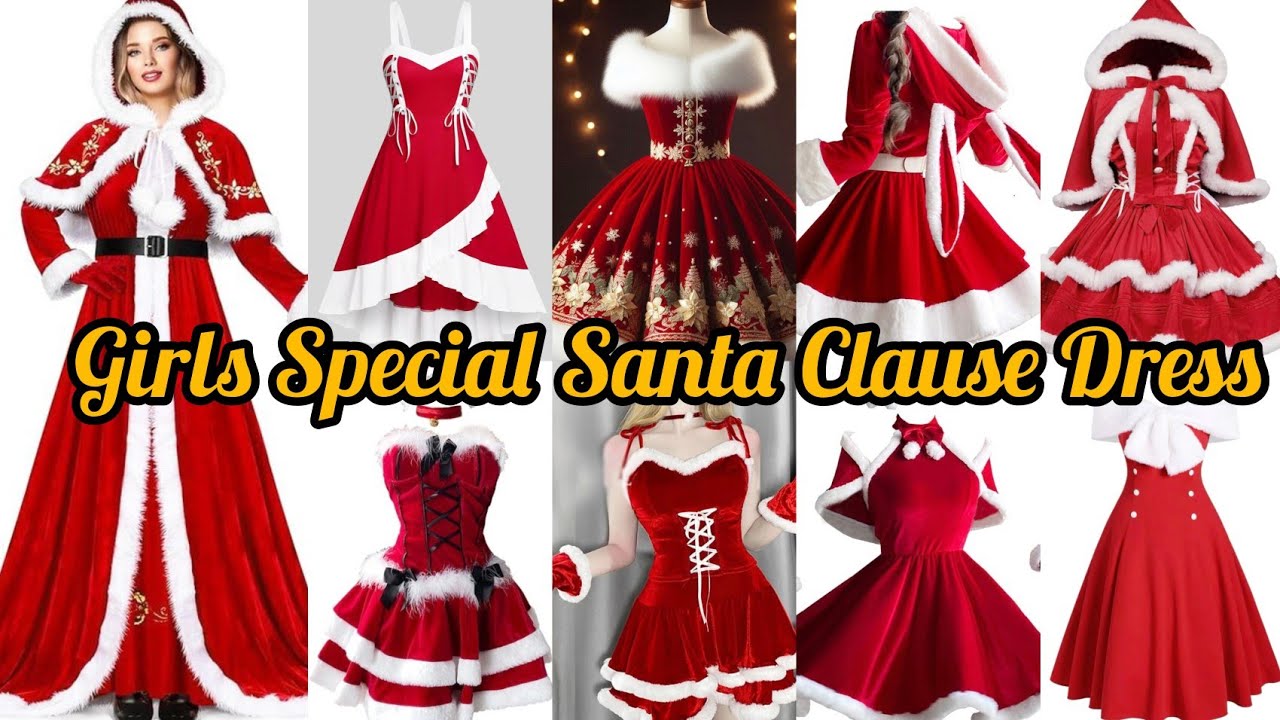 Christmas Outfit ideas, Girls Santa Clause Dress Design, Christmas Party Dress Ideas.