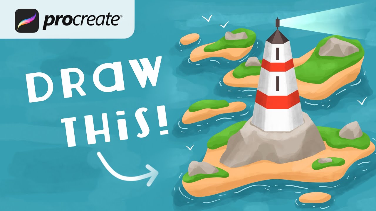 Procreate Step by Step Tutorial - Lighthouse Island - Digital Art - iPad Illustration