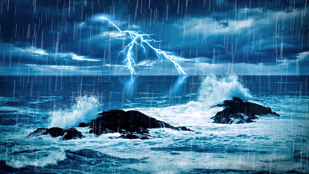 Massive Thunderstorm Sounds & Large Ocean Waves for Sleeping