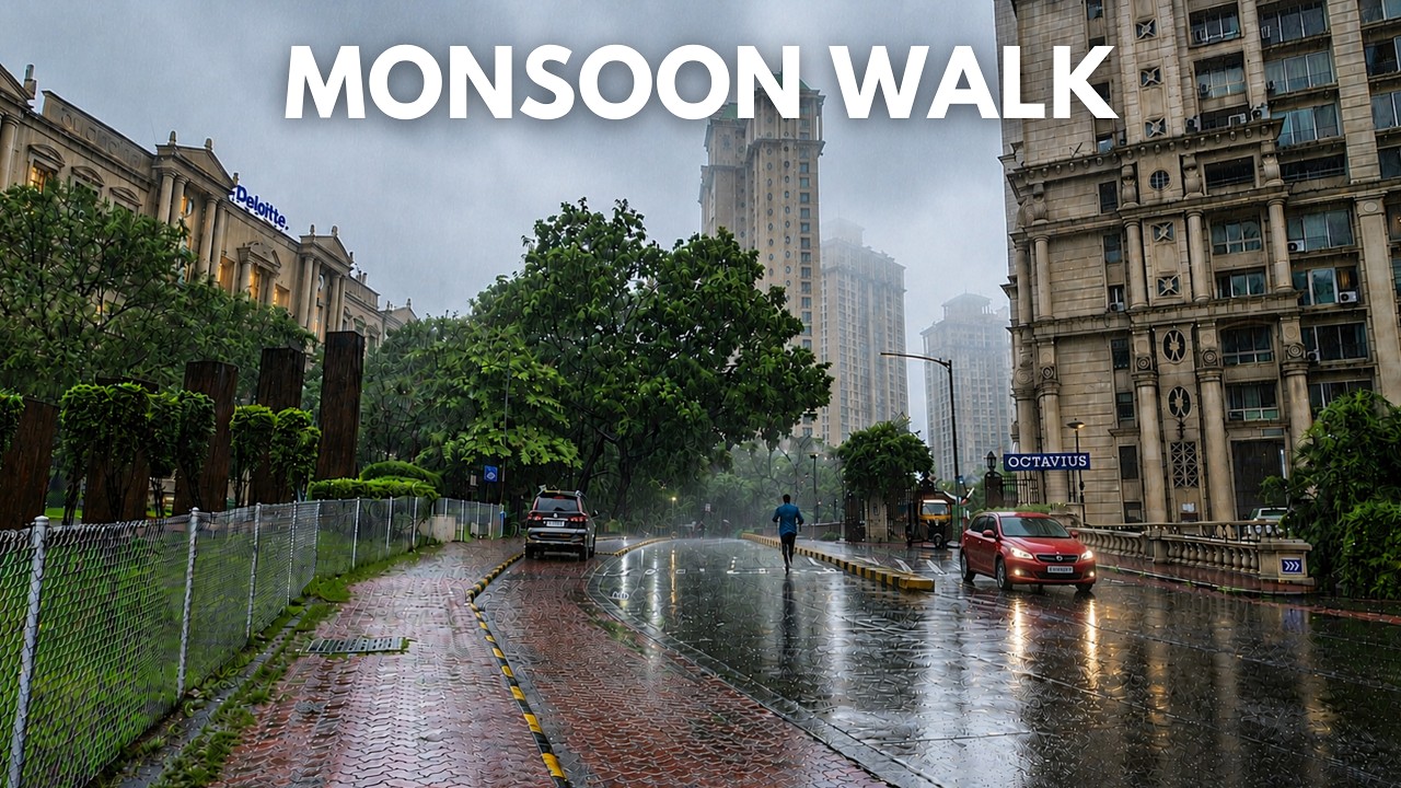 Walking in Heavy Rain in Mumbai 🌧️ | Hiranandani Powai Monsoon Walk & Rain Sounds | 4K HDR