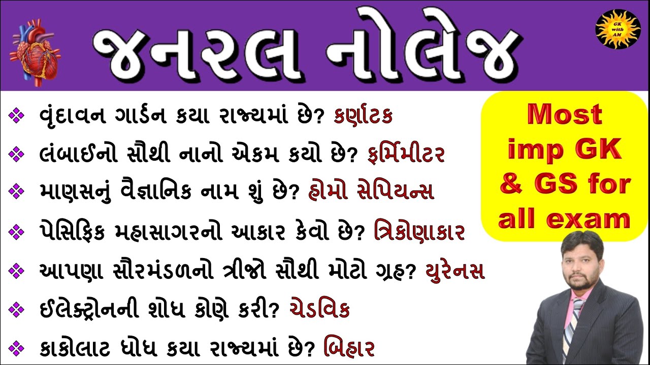 જનરલ નોલેજ Most imp 100 પ્રશ્નો | 100 GK Question | GK in Gujarati | GK Quiz | GK with AM