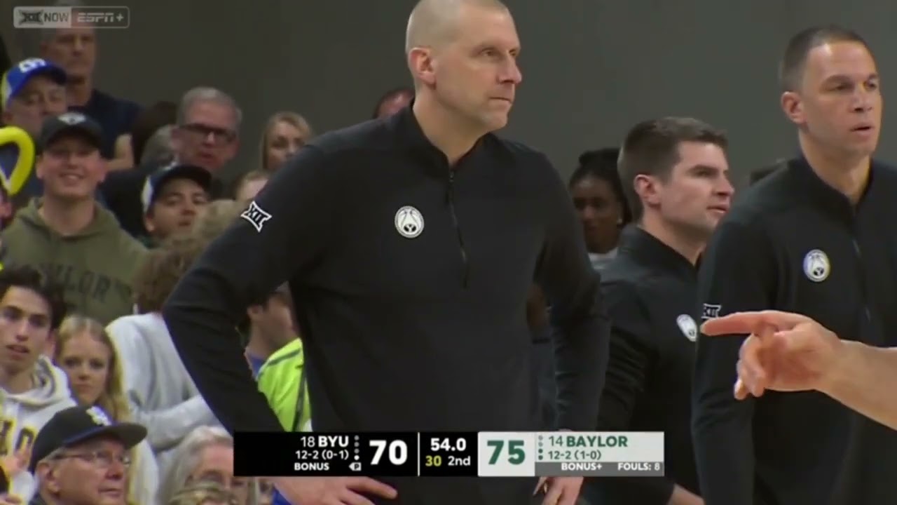 BYU Radio Audio: Mark Pope Technical Foul for Water Bottle Slam BYU v Baylor