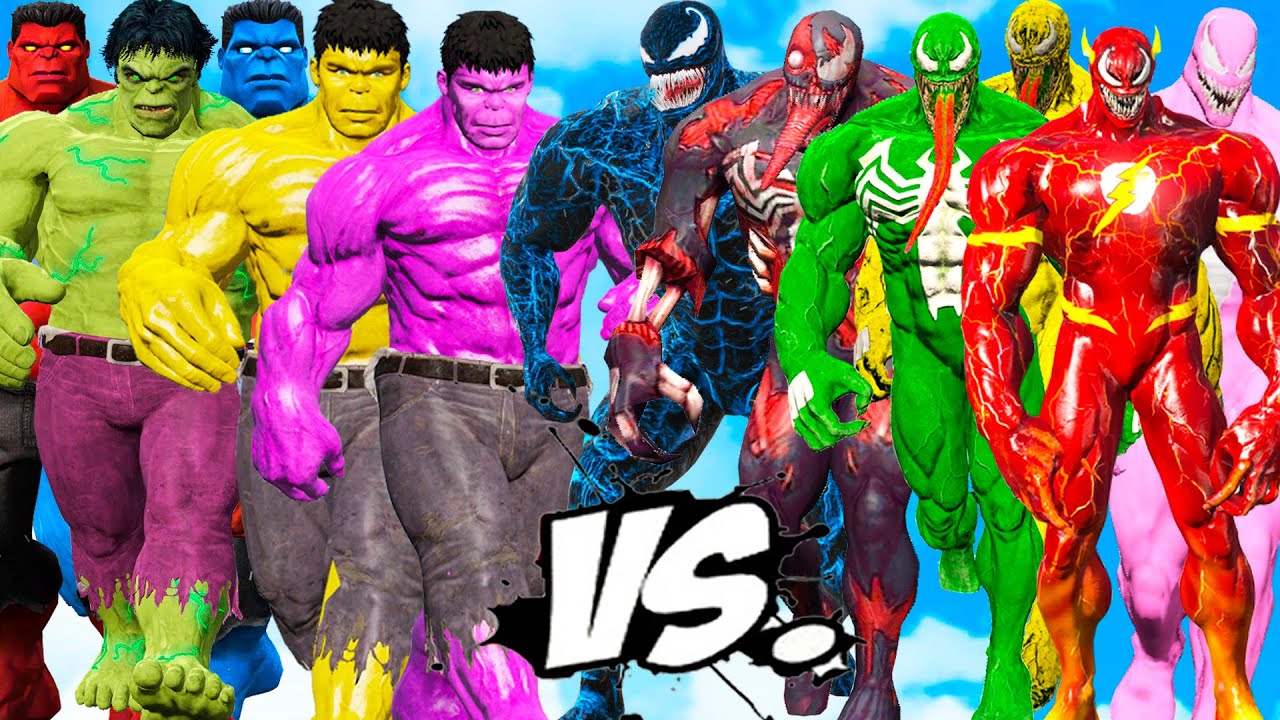 Team Venom vs Team Color Hulk - HULK SMASH color Venom Army | Epic Monster Battle Blue Hulk vs Venom