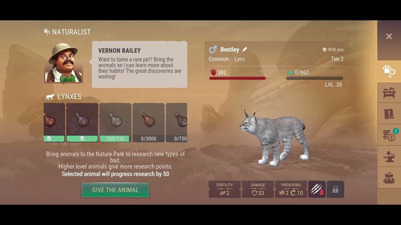 Westland Survival:  advancing to tier III Lynx bait(Red Lynx lvl.55)