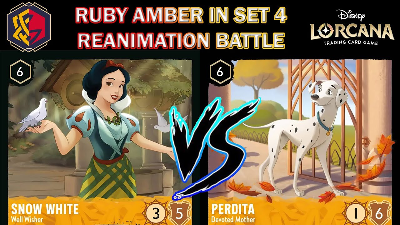 🟡🔴 [Set 4] RUBY AMBER REANIMATION BATTLE - SNOW WHITE  -VS- PERDITA - Disney Lorcana Gameplay
