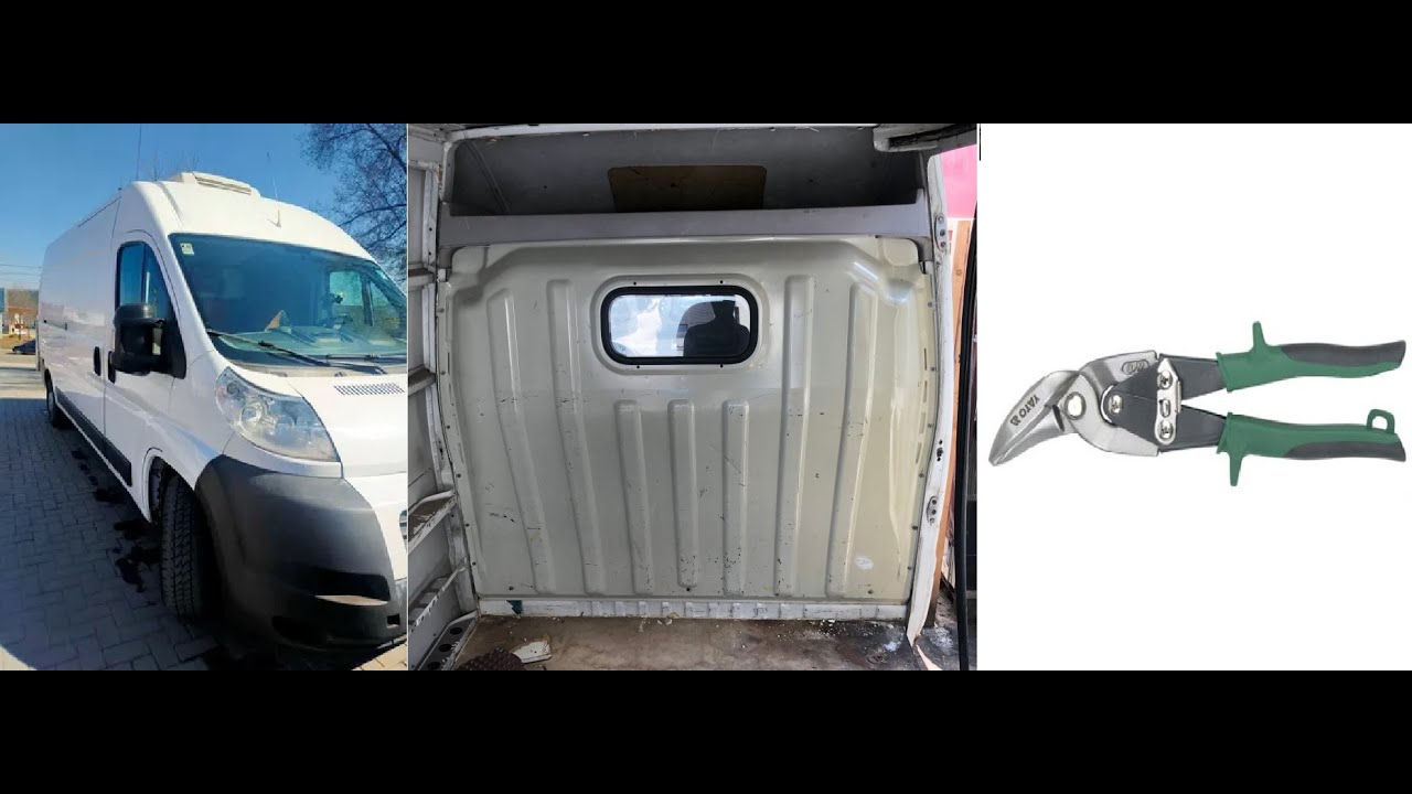 Fiat Ducato cargo separator panel cut in half with scissors,cut sheet metal,goods divider panel,4K