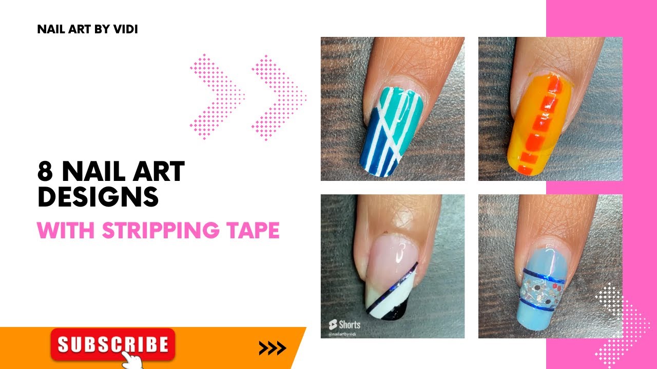 8 EASY STRIPPING TAPE NAIL ART DESIGN|Nail art designs compilation|Stripping tape nail art tutorial😍