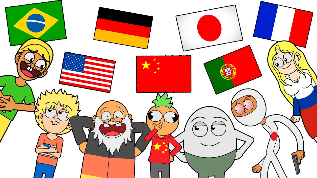 Português VS Inglês VS Alemão VS Chinês VS Japonês VS Portugal VS Russo... Compilado!!! (Animação)