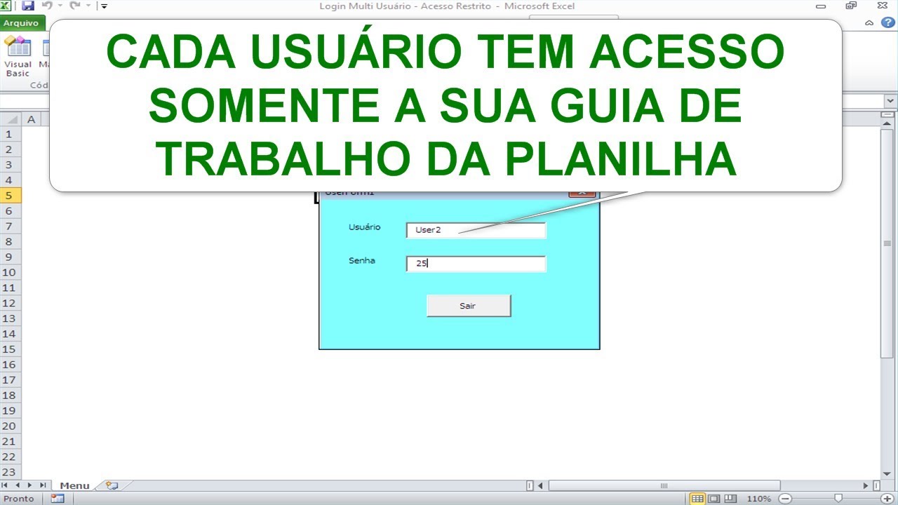 Formulário Login MULTI USUÁRIOS Excel VBA - Acesso Restrito a Planilha Login