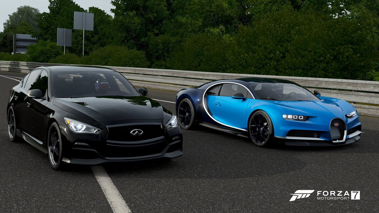 Forza 7 Drag race: Bugatti Chiron vs Infiniti Q50 Eau Rouge (Maxed out)