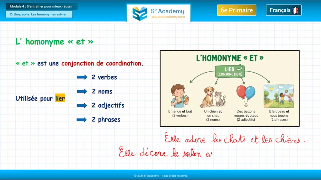 6e année | Français – Module 4 – Orthographe : 2 - L'homonyme « et »