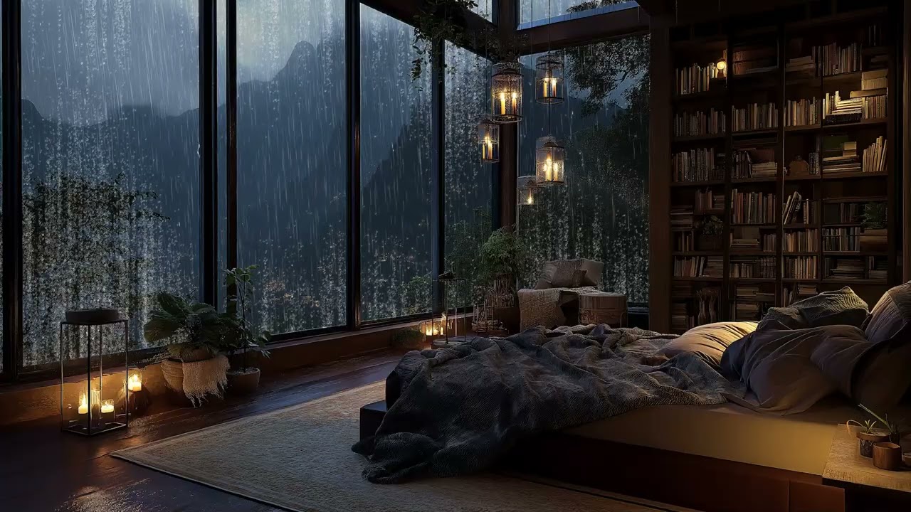 Night Rain Outside the Window 🔥 Fireplace ASMR for Sleeping & Relaxing (3 Hours)