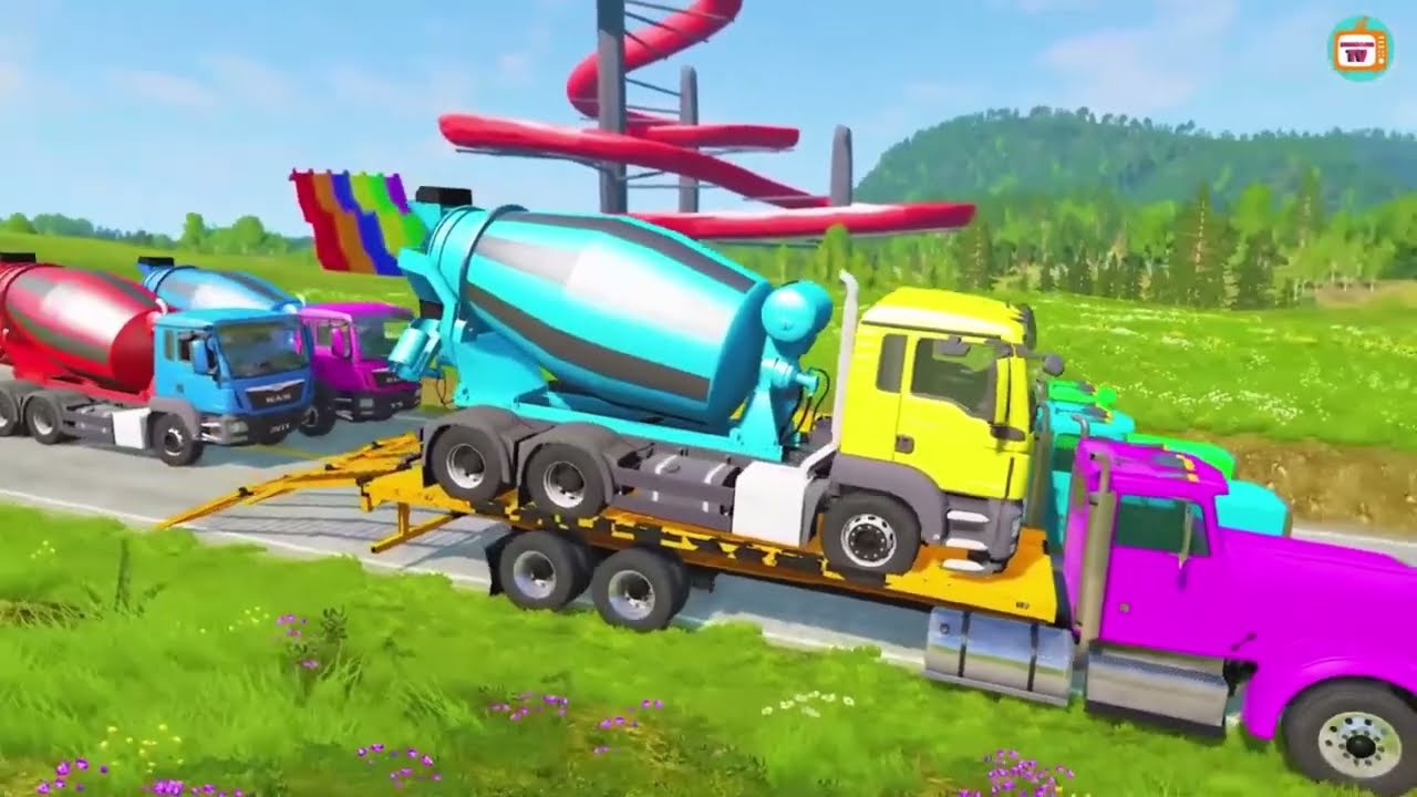 cars and speed bumps, trucks, concrete mixers,dump trucks, cranes, ambulances,  police cars, cars 01