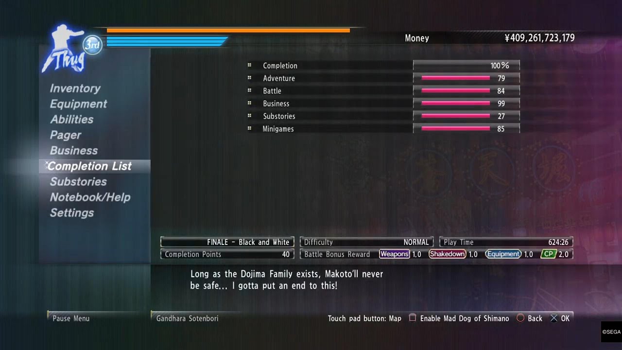 YAKUZA 0 100% Everything in the Completion List