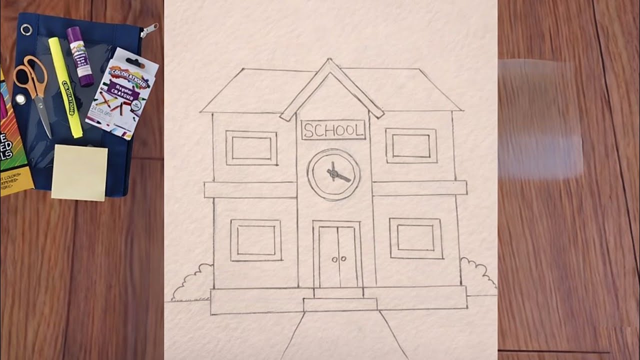 How to Draw School Scene for Beginners Step by Step | Simple & Easy School Drawing