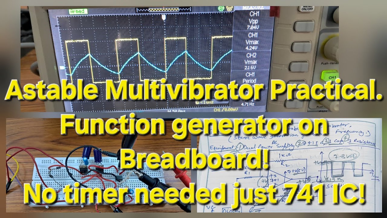 Astable multivibrator practical by 741OpAmp| Square Wave Generator| Function Generator on Breadboard