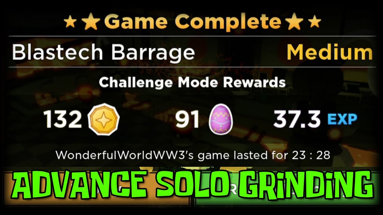 Grinding Easter Egg (Blastech Barrage Medium Mode Challenge) in Roblox Tower Heroes