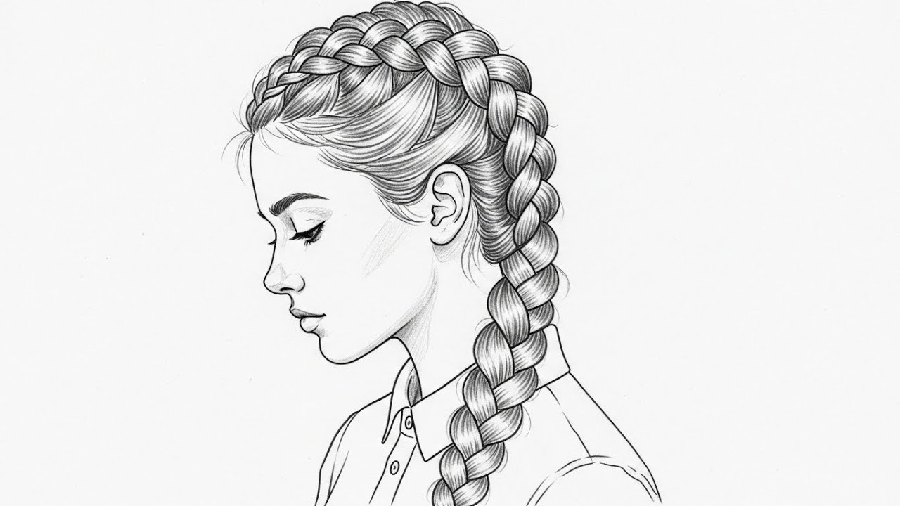 Girl with Long Braid Pencil Drawing | Easy Portrait Sketch | How to Draw a Girl with Braid ✏️