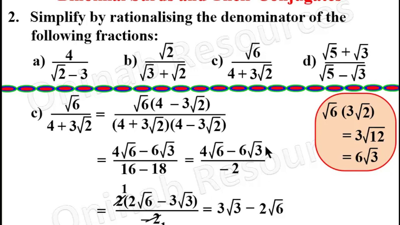 Surds: Binomial Surds and their Conjugates