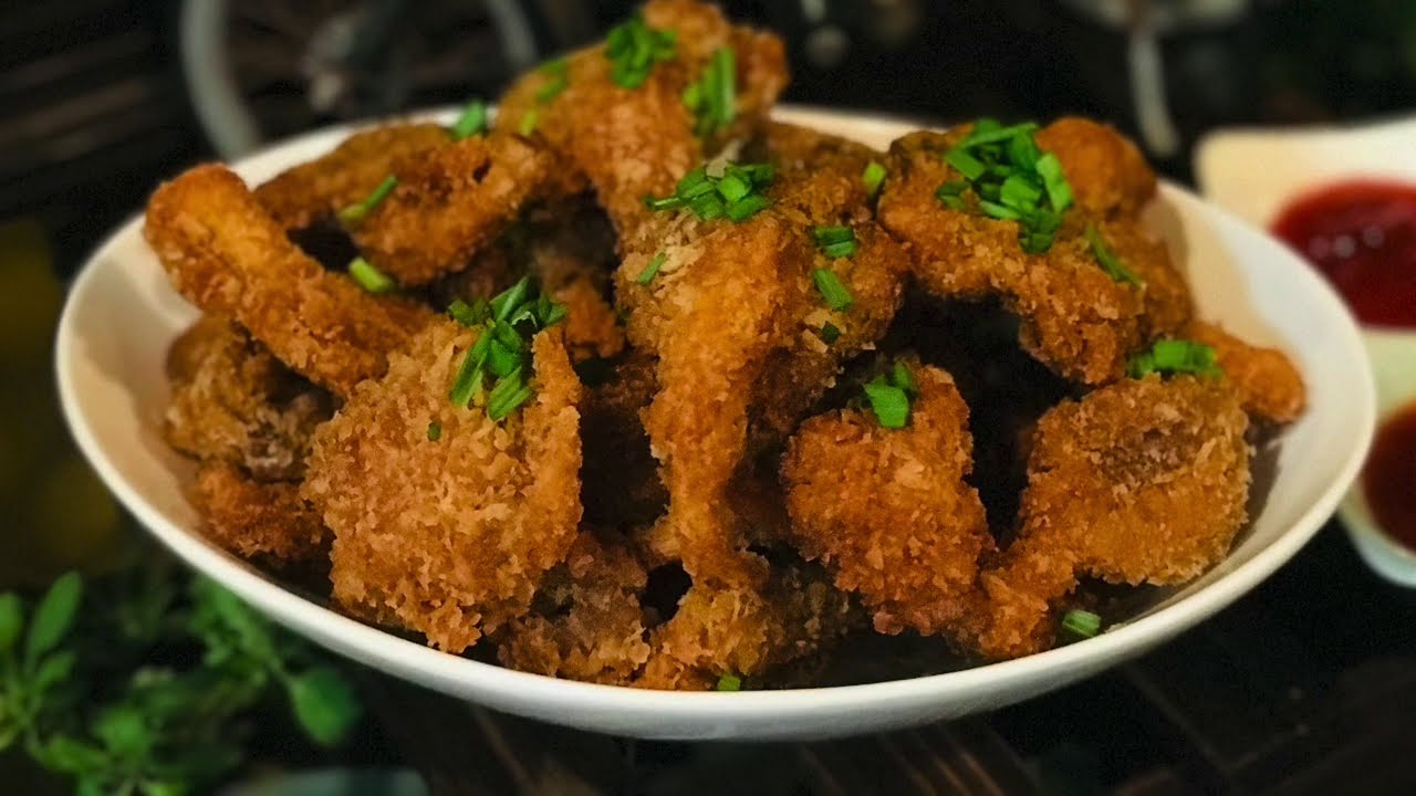 Crispy oyster mushroom&brvbar; batter-fried&raquo; recip-ease