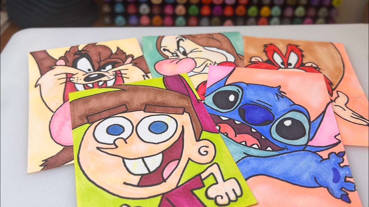 5 Cute Cartoon Characters 💖🎨 #asmr #satisfying #drawing 