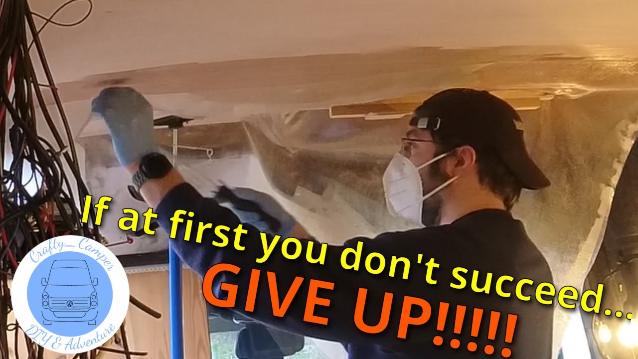 Trying and FAILING to fibreglass my VW Crafter Campervan ceiling - upside down fibreglass
