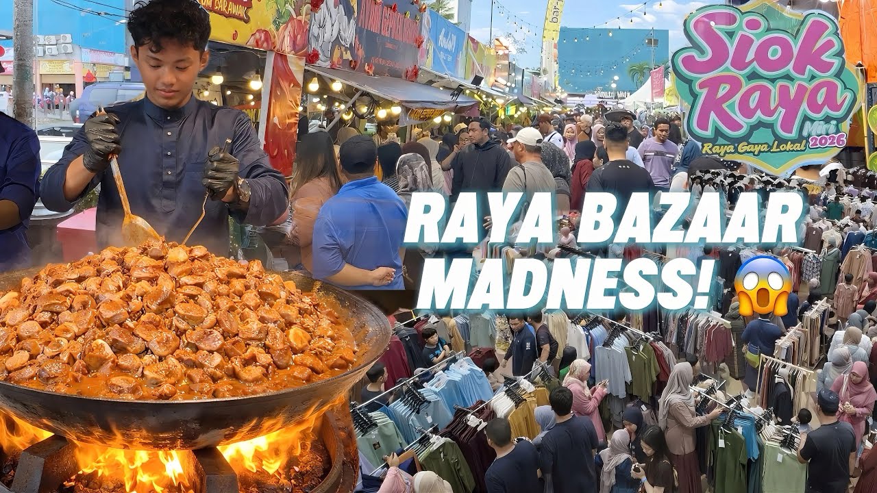 БЕЗУМНАЯ толпа! Хари Рая Базар 2026 🇲🇾 | Рынок Мега Баджу Райя и уличная еда Рамадана Мири Саравак