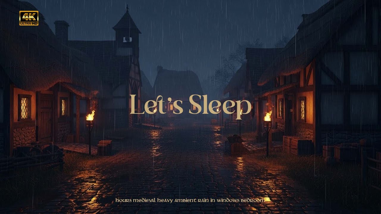 Medieval Windows Night Ambience | Relaxing Heavy Rain & Sleep Sounds, White Noise - Rain Ambiance