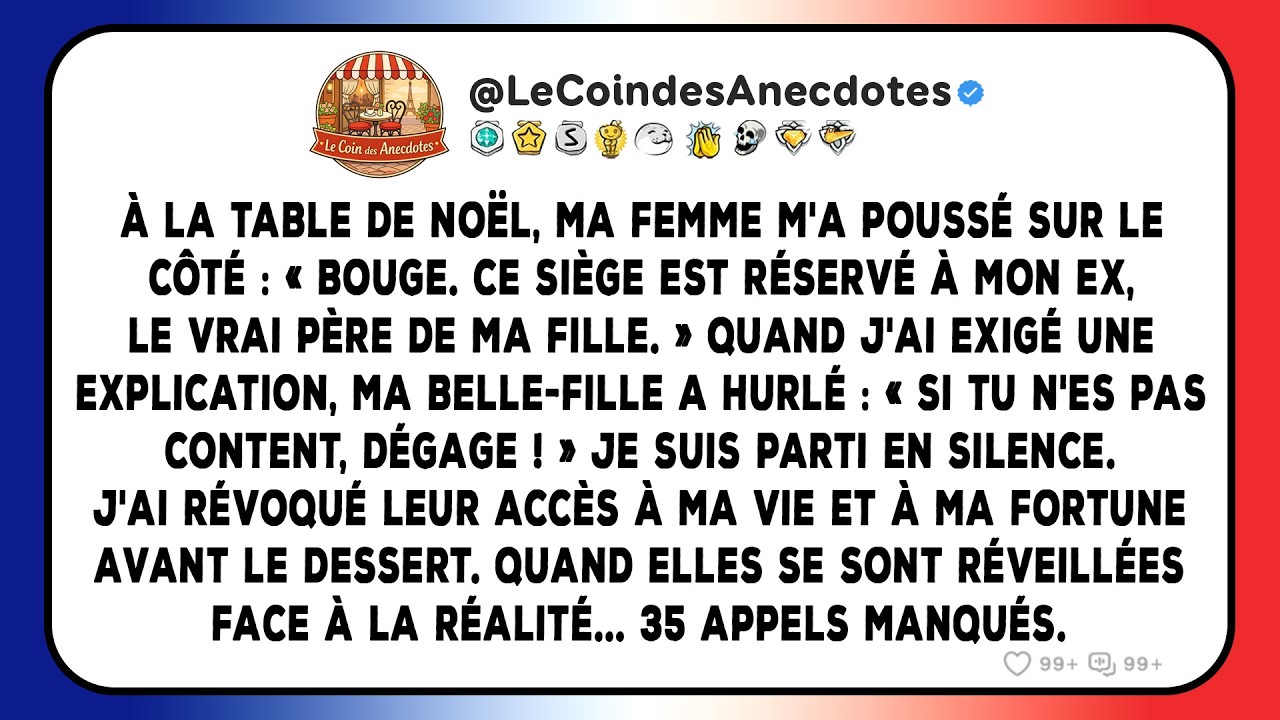 À la table de Noël, ma femme m'a poussé sur le côté : « Bouge. Ce siège est réservé à mon ex...