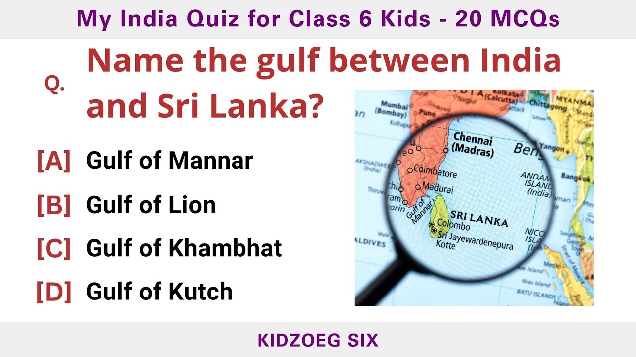 My India Quiz for Class 6 Kids | 20 General Knowledge MCQs for School Students and Quiz Practice