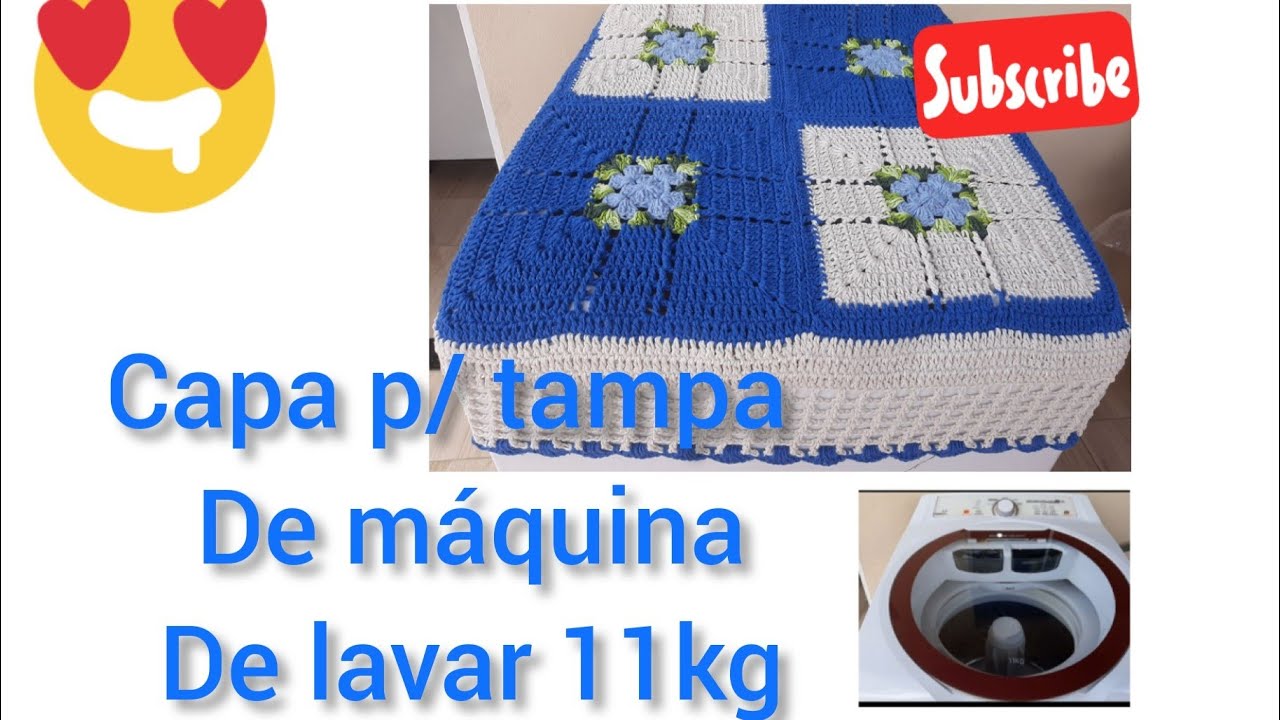 Capa p/tampa de máquina de lavar💙 11kg /parte 1/2 passo a passo . crochê da Déia Pereira