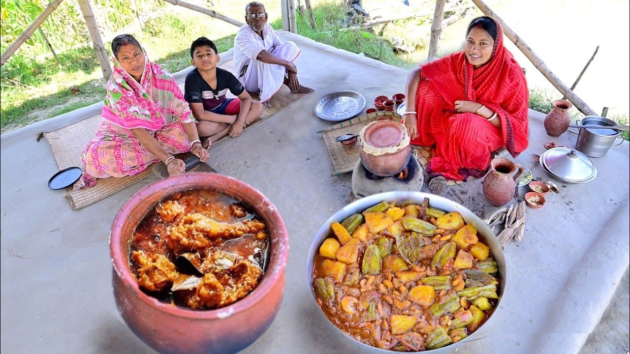 মাটির চুলায় হান্ডি চিকেন রান্না করলাম সাথে পটল চিংড়ি রেসিপি বাড়ির সবাই খুশি মনে খেলো