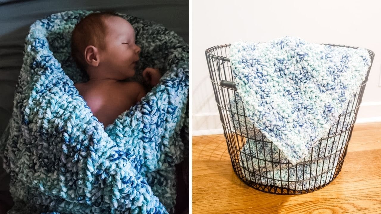 Crochet Beginner Baby Blanket (Quick & Easy using Bernat Blanket Yarn)