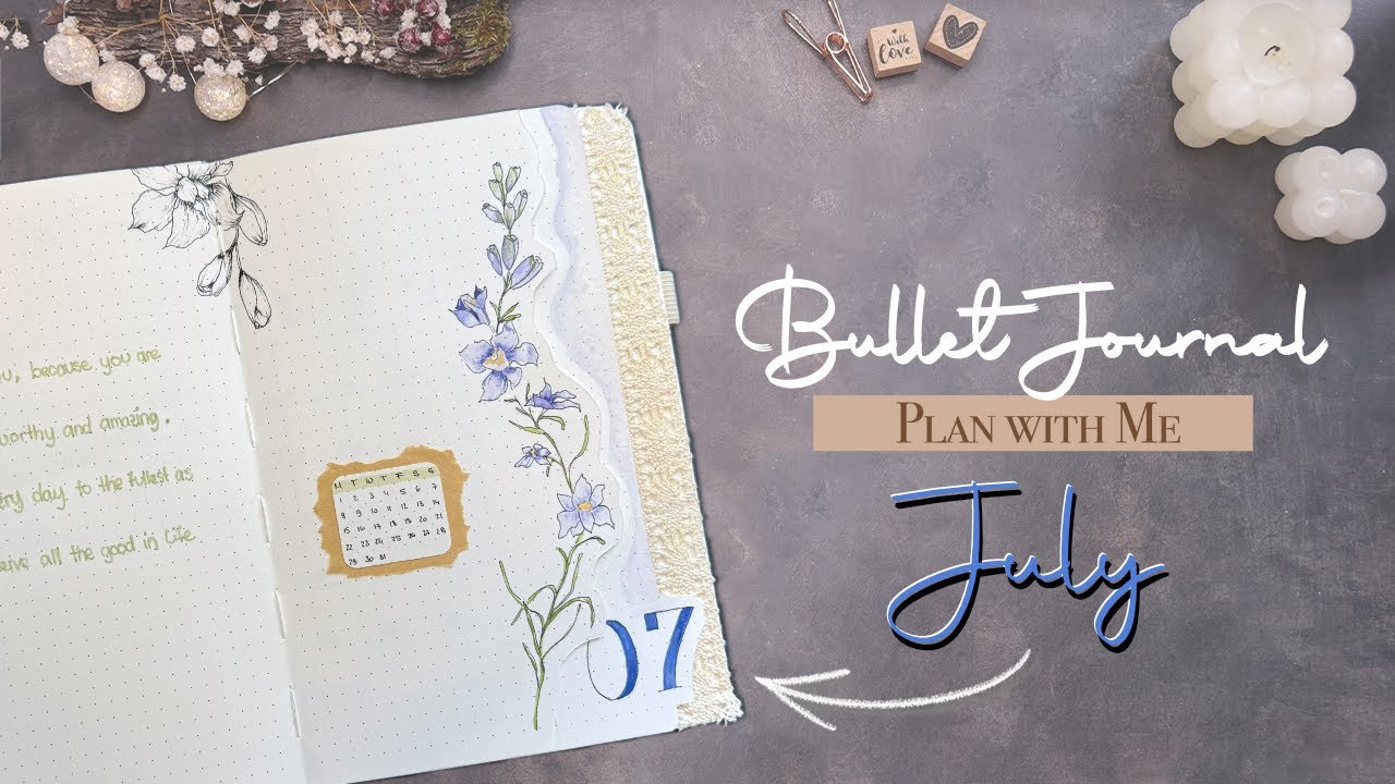 July 2024 · Plan with Me  |  🪻Birth Flower Delphinium 🪻 |  easy & aesthetic  |  Bullet Journal SetUp