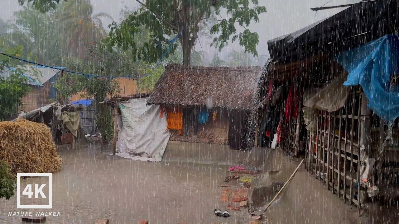 🌧️ Walking in Heavy Rain Village Life | 4K Relaxing Rain Walk | Nature Walker