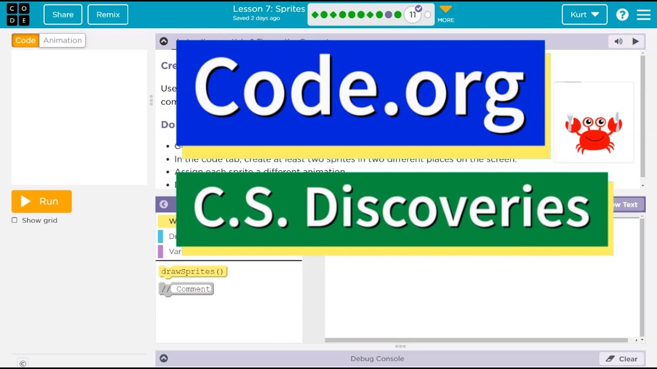 Code.org Lesson 8.10 Sprites | Tutorial with Answers | Unit 3 C.S. Discoveries